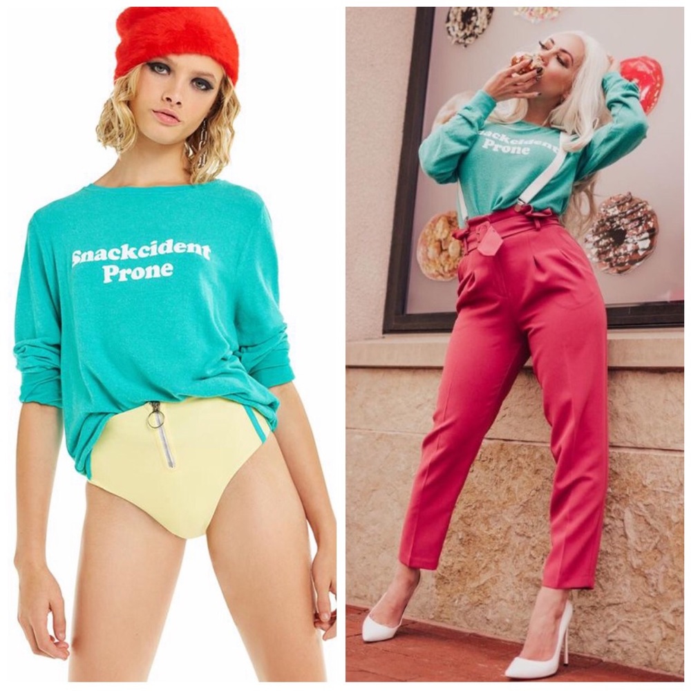 Wildfox Teal 'Snackcident Prone' Sweatshirt